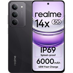 Smartphone Realme 14x 5G, 6 + 256 GB, tela de conforto ocular de 120 Hz, câmera de 50 MP, 5000 mAh, Octa-Core, preto