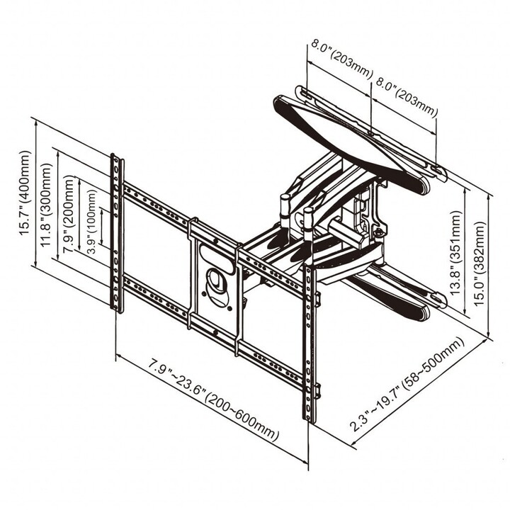 Suporte ART para TV LCD/LED de 40 a 75 polegadas, 45 kg, ajuste vertical/horizontal de 58 a 380 mm, VESA 600x400 máx.