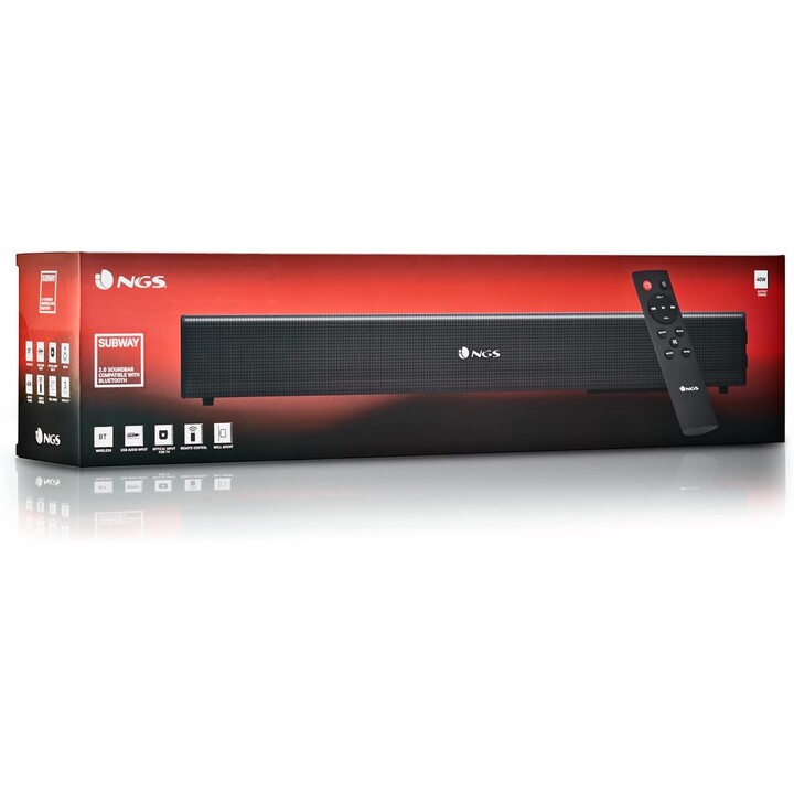 Barra de Sonido con Bluetooth NGS Subway/ 40W/ 2.0/ Negra