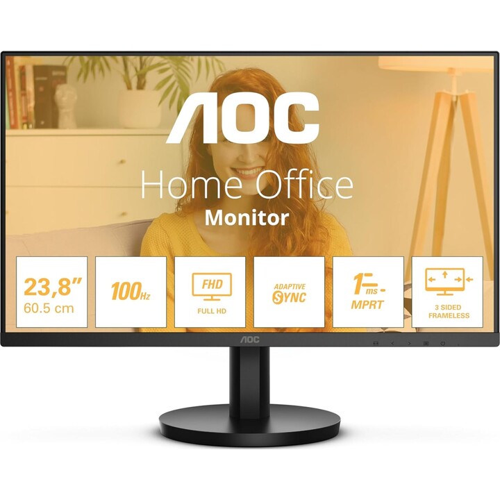 AOC 24B3HA2 FHD-Monitor – 24 Zoll, IPS, 100 Hz, 1 ms, ultraschmales Panel, flimmerfrei