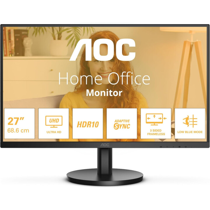 AOC U27B3M 27" Monitor UHD, HDR10 (3840 x 2160, 4K, 60 Hz, 2 HDMI, DisplayPort) Black