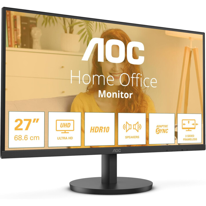 Monitor UHD AOC U27B3A da 27 pollici, 60 Hz, pannello IPS, 4 ms GtG, sincronizzazione adattiva, HDR10, altoparlanti