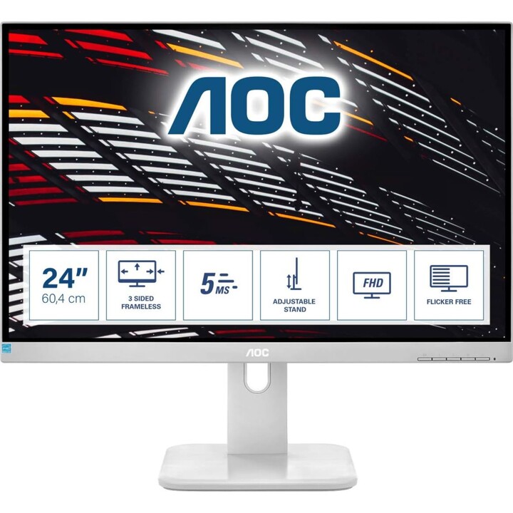 Monitor FHD AOC 24P1/GR da 24 pollici, 60 Hz, IPS, 5 ms GtG, altezza regolabile, altoparlanti, grigio