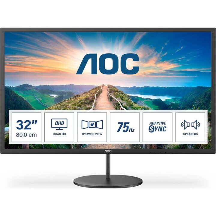 Monitor AOC Q32V4 de 32 polegadas QHD, 75 Hz, IPS, 4 ms GtG, sincronização adaptativa, alto-falantes (2560 x 1440, 1x HDMI 1.4, 