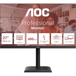 AOC U27E4CV Monitor 27 Inch UHD, 60Hz, IPS, 4 ms GtG, Adaptive Sync, Black