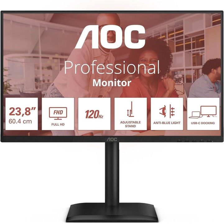 AOC 24E4CV Monitor 24 FHD, 120Hz, IPS, 4 ms GtG, Adaptive Sync, Black