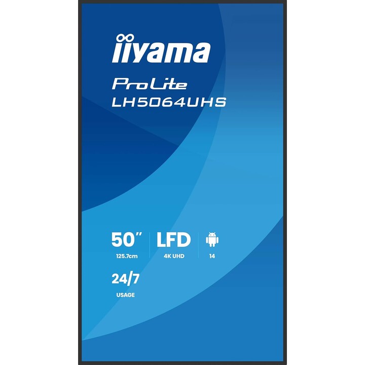 Moniteur Iiyama 50" 3840 x 2160, UHD 500 cd/m², horizontal et vertical, 2 x 10 W, 2 x HDMI, 1 x USB-C, USB 2.0 400 x 300 -