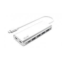 Hub USB-C, hub USB-A (4) e USB-C (3) a 7 porte, funzione di ricarica (BC1.2), alimentatore esterno (36 W), argento