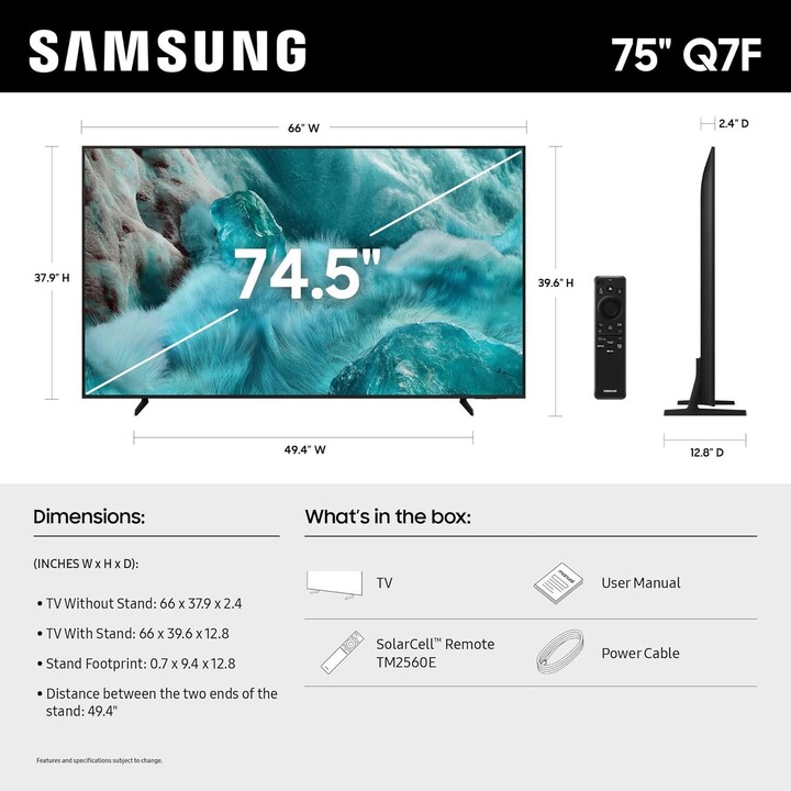 Samsung Q7F QE75Q7FAAU 190,5 cm (75") 4K Ultra HD Smart TV Wifi Negro