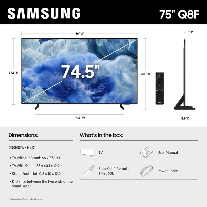 Samsung Q8F QE75Q8FAAU 190,5 cm (75") 4K Ultra HD Smart TV Wi-Fi Grigio, Titanio