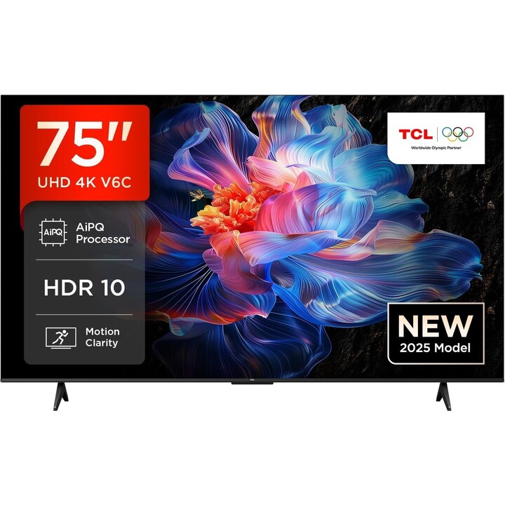Téléviseur|TCL|75"|4K Ultra HD|3840 x 2160 pixels|Plat|16:9|DLED|75V6C