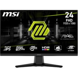 MSI mag 242F - Monitor FHD de 24 pulgadas para juegos, pantalla IPS rápida 1920 x 1080, 200 Hz / 0,5 ms, HDR Ready, AMD FreeSync