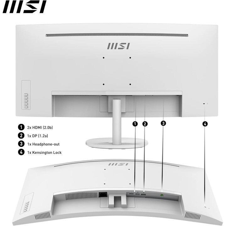 Msi Monitor Pro Mp341cqw 34" Incurvé. 3440 X 1440 Uwqhd. 100 Hz. Blanc