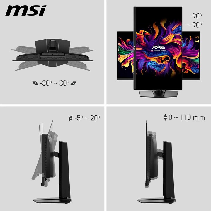Monitor MSI MAG 271QP QD-OLED X24 26.5" Gaming Schwenken Pivot Höhenverstellbar Neigen Matt PA