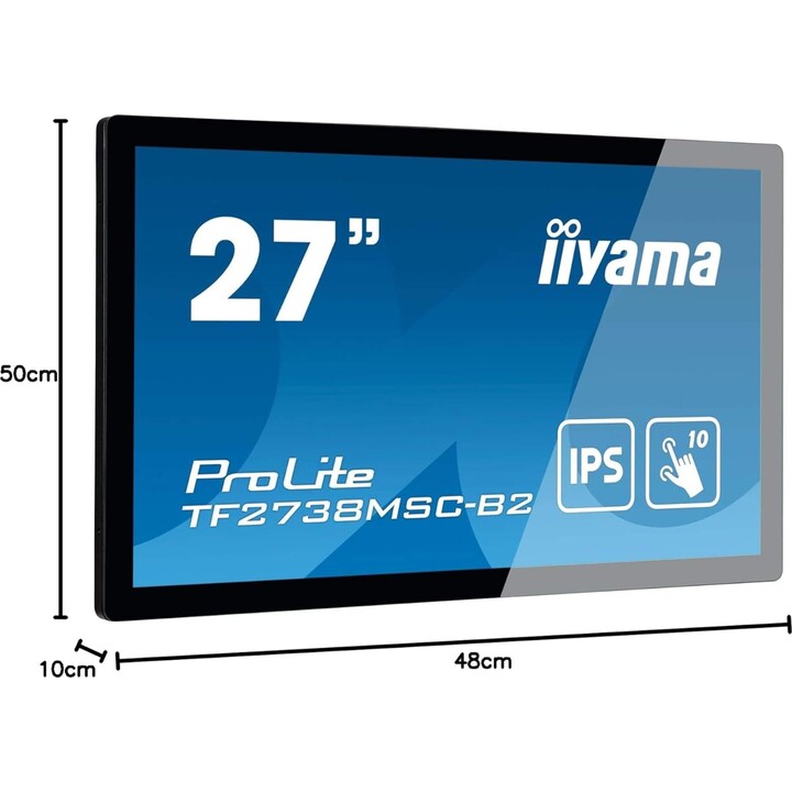 Monitor iiyama Prolite TF2738MSC-B2, Pantalla táctil de 27", 1920 x 1080 Pixeles, Multitáctil, Multiusuario, Negro