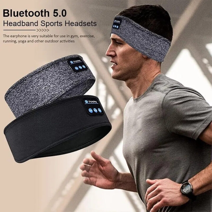 Elastic Headband with Bluetooth Headphones Grey