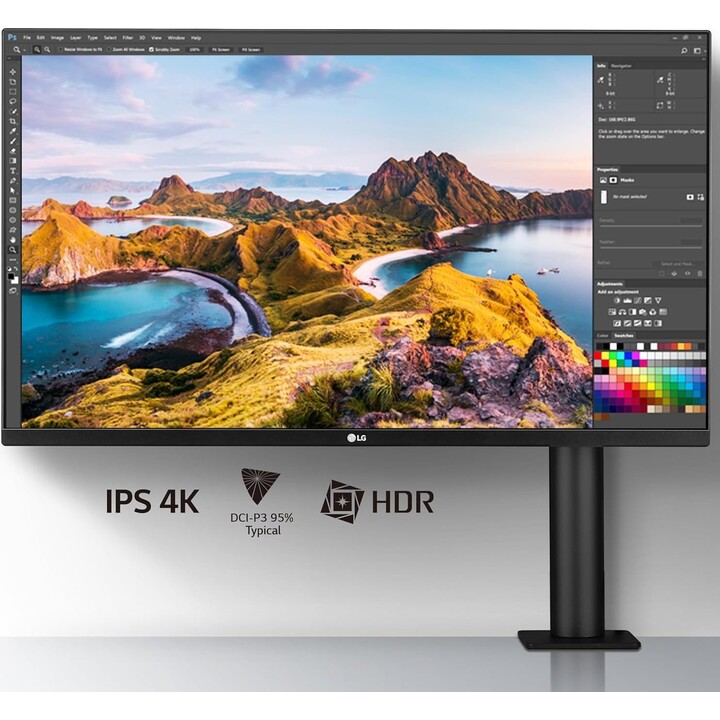 Moniteur LCD|LG|31,5"|Panneau IPS|3840x2160|16:9|60Hz|5 ms|Haut-parleurs|Pivotant|Pivot|Hauteur réglable|Inclinaison|Couleu