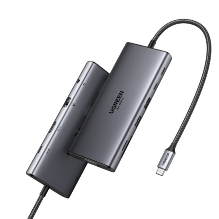 Ugreen 11-in-1 USB-C-Hub auf 3x USB-C/2x USB-A/HDMI/VGA/RJ45/SD/TF/3,5 mm – Graue Dockingstation