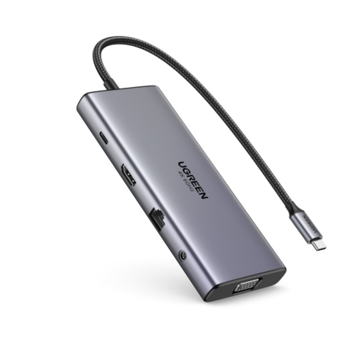 Ugreen 11-in-1 USB-C-Hub auf 3x USB-C/2x USB-A/HDMI/VGA/RJ45/SD/TF/3,5 mm – Graue Dockingstation