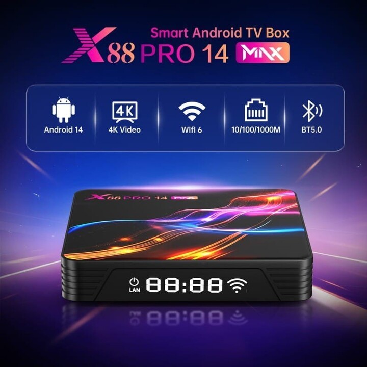 X88 PRO 14 Max RK3528 4GB 32GB Android 14 Quad-Core Cortex-A53 Mali-450 8K HDMI 2.1 WiFi 6 Bluetooth 5.0 Gigabit LAN