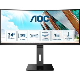 Monitor AOC CU34P2A 34" UWQHD curvo, 100 Hz, VA, MPRT 1 ms, sincronizzazione adattiva, altezza regolabile