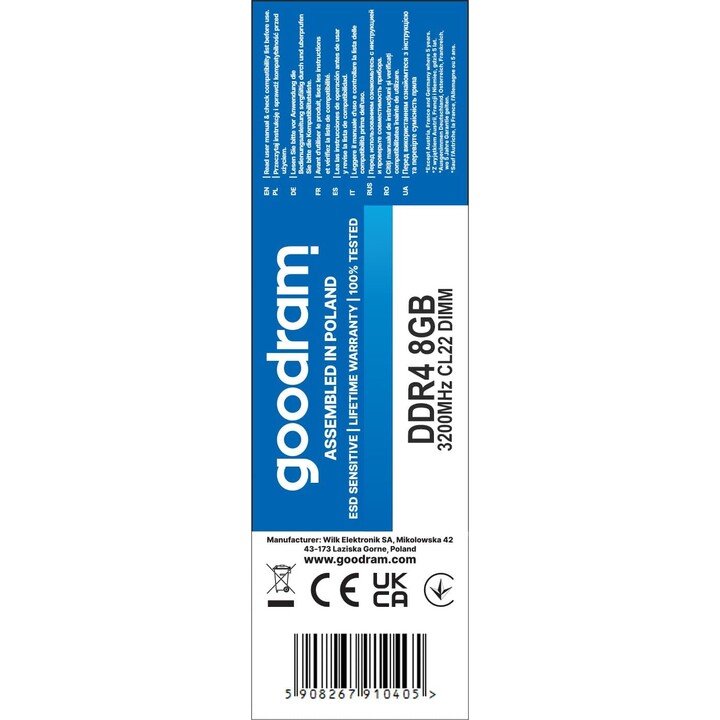 Goodram GR3200D464L22S/8G Speichermodul 8GB 1 x 8GB DDR4 3200 MHz