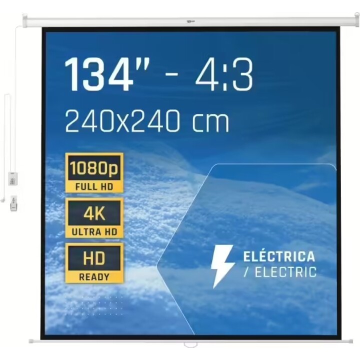 Iggual PSIES240 Ecrã de Projeção Elétrico de Parede 240x240 cm Motorizado 1:1 134 Polegadas Controlo Remoto para Montagem na Par
