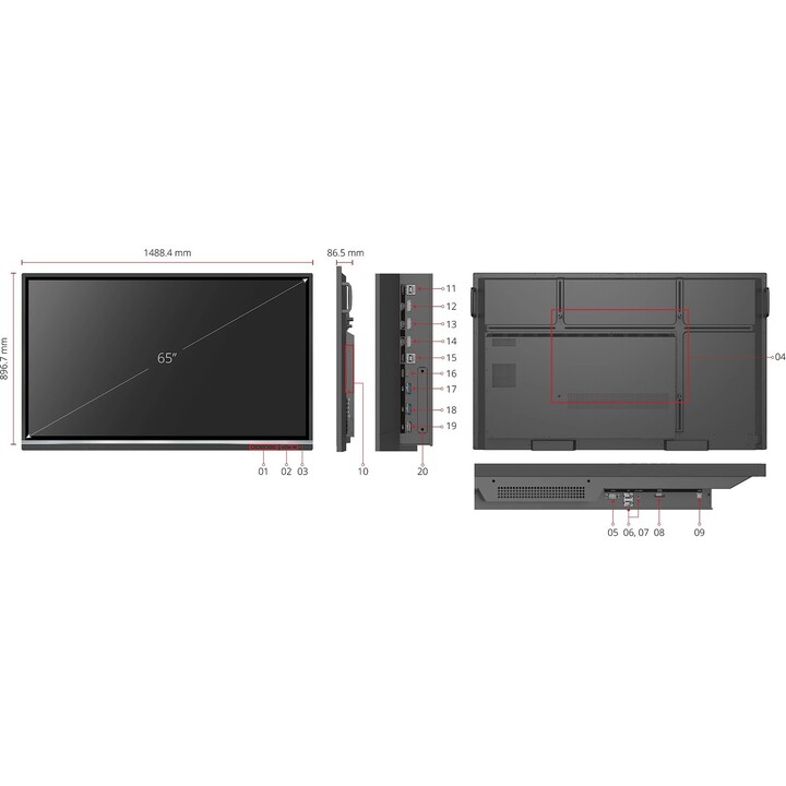 Ecrã interativo ViewSonic IFP6550-5F ViewBoard, 65 polegadas, 4K UHD, toque de 40 pontos, 350 nits, IPS, HDMI, ranhura OPS, USB-