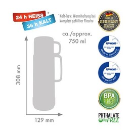Thermos en verre ROTPUNKT, capacité 0,750 l, raisin brillant (violet évêque)