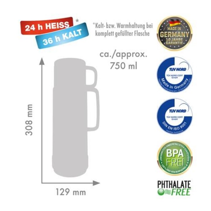 Termo de cristal ROTPUNKT, capacidad 0,750 l, color uva brillante (morado obispo)