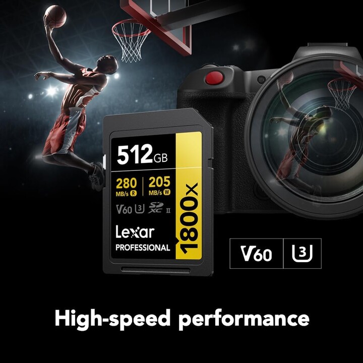 Lexar Professional 512GB 1800x SDXC 270MB/s UHS-II Gold Carte mémoire SD