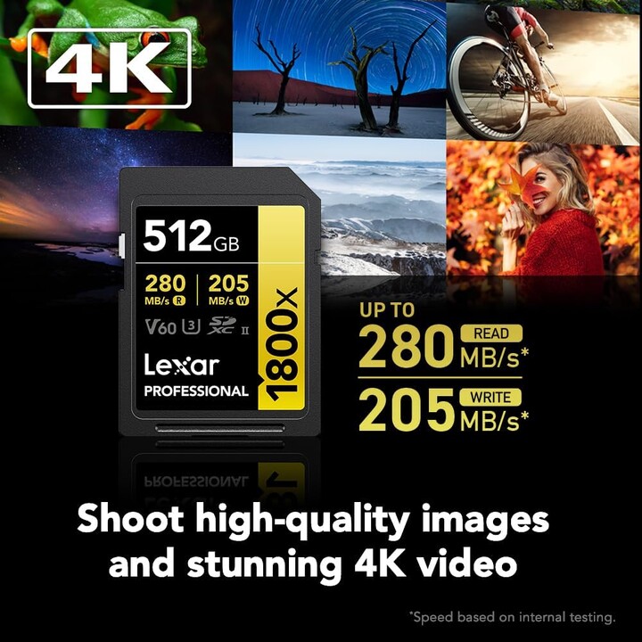 Lexar Professional 512GB 1800x SDXC 270MB/s UHS-II Gold Carte mémoire SD