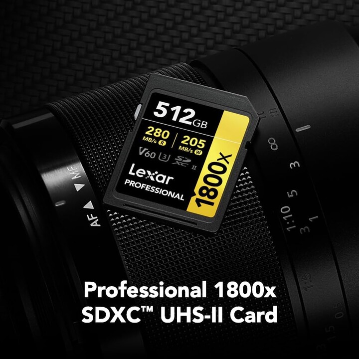 Tarjeta de memoria SD profesional Lexar de 512 GB 1800x SDXC 270 MB/s UHS-II Gold