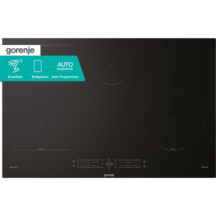 Gorenje GI8432BSCWF, Placa de inducción integrada de 60 cm con 4 zonas de cocción rápida y control táctil, Negro