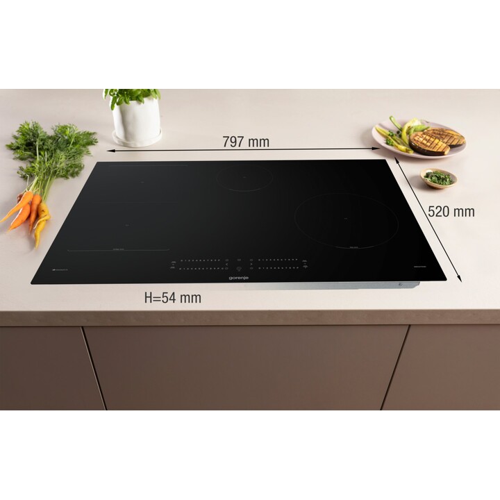 Gorenje GI8432BSCWF, Placa de inducción integrada de 60 cm con 4 zonas de cocción rápida y control táctil, Negro