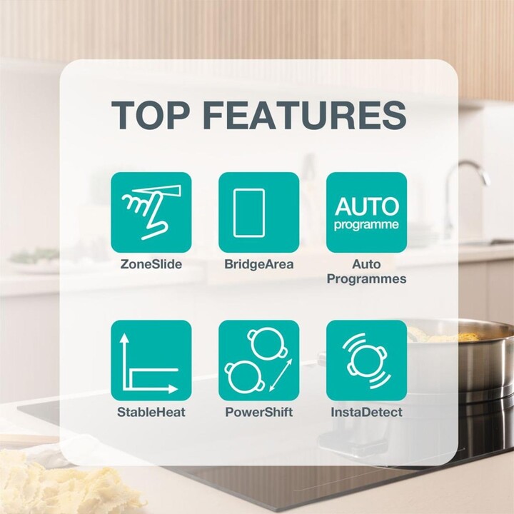 Gorenje GI8432BSCWF, Placa de inducción integrada de 60 cm con 4 zonas de cocción rápida y control táctil, Negro