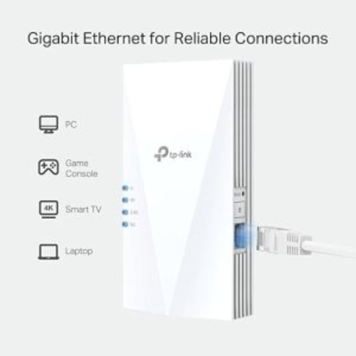 Range extender wifi 6 dualband tp-link re580x ax1500 300mb in 2.4ghz e 1200b in 5ghz 1xrj45 gb