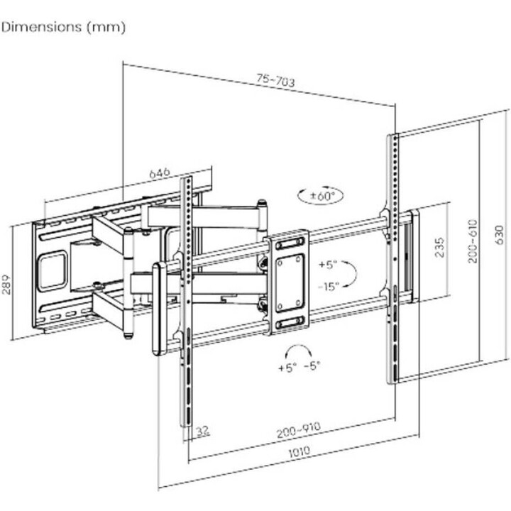 Gembird WM-120ST-01 Soporte de pared de movimiento completo para pantallas de TV grandes, negro