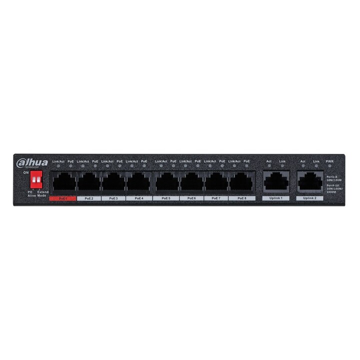 Switch Dahua Technology PoE PFS3010-8ET-96-V2, Gigabit Ethernet não gerenciável (10/100/1000), Power over Ethernet (PoE), preto.