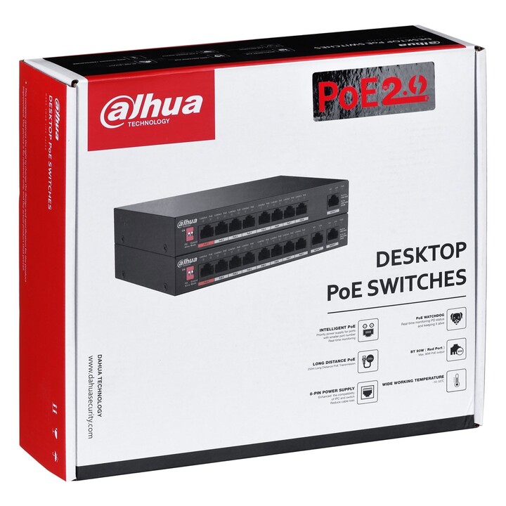 Dahua Technology PoE PFS3010-8ET-96-V2 switch Unmanaged Gigabit Ethernet (10/100/1000) Power over Ethernet (PoE) Black