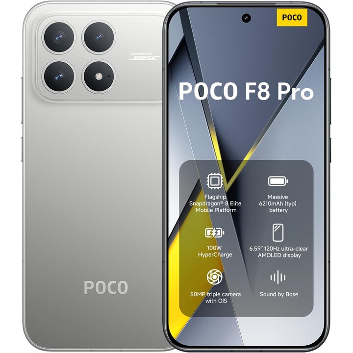 Xiaomi Poco F8 Pro 5G, 12 GB 256 GB, 6,59 OLED LTPO, 6210 mAh, Silber