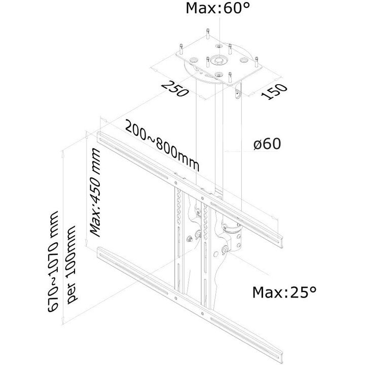 NewStar PLASMA-C100BLACK - TV Ceiling Mount, Black