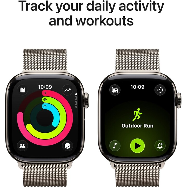 Apple Watch Series 11 GPS Cellular Cassa in titanio naturale da 46 mm con cinturino con passante in maglia milanese naturale M/L