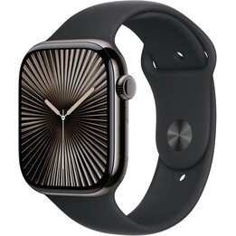 Apple Watch Series 11 GPS Cellular 46 mm schieferschwarzes Titangehäuse mit schwarzem Sportarmband – Größe S/M
