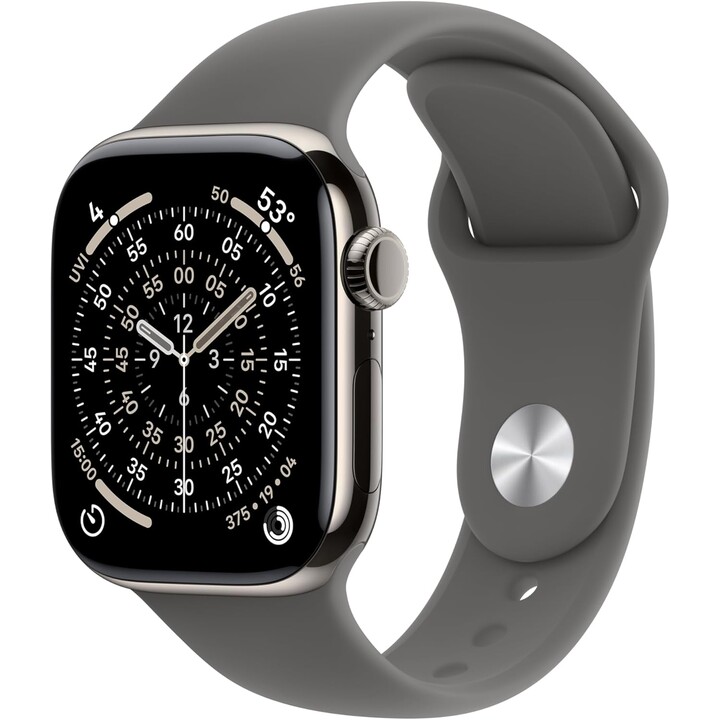 Apple Watch Series 11 GPS Cellular 46 mm Boîtier en titane naturel avec bracelet sport gris pierre M/L
