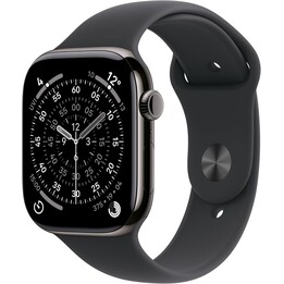 Apple Watch Series 11 GPS Cellular Cassa in titanio ardesia da 42 mm con cinturino Sport nero M/L