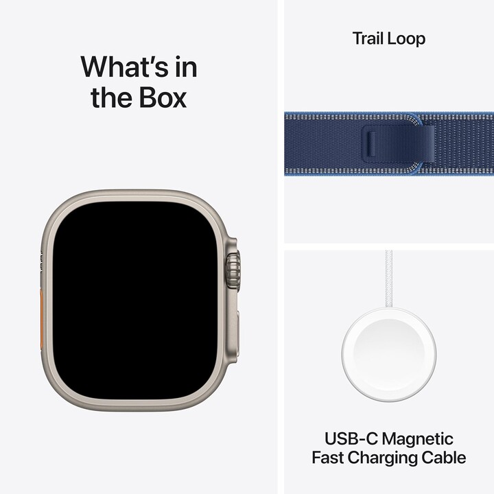 Apple Watch Ultra 3 GPS Cellular 49 mm Boîtier en Titane Naturel Bracelet Boucle Trail Bleu Vif - Taille S/M