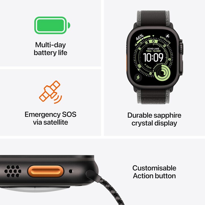 Apple Watch Ultra 3 GPS Cellular 49 mm, boîtier en titane naturel, bracelet boucle alpine bleu clair M