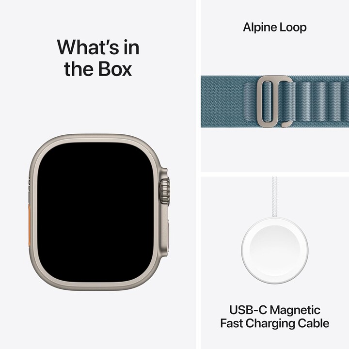 Apple Watch Ultra 3 GPS Cellular 49 mm, boîtier en titane naturel, bracelet boucle alpine bleu clair M