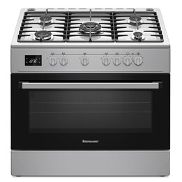 Ravanson KWGE-K90A Cheff Moderno, fogão misto a gás e elétrico com 5 zonas e forno de grande formato, preto